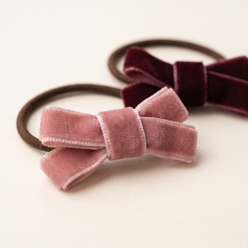 two bobby Velvet Bow Hair Ties – Set of 3 – velvet bow close-up