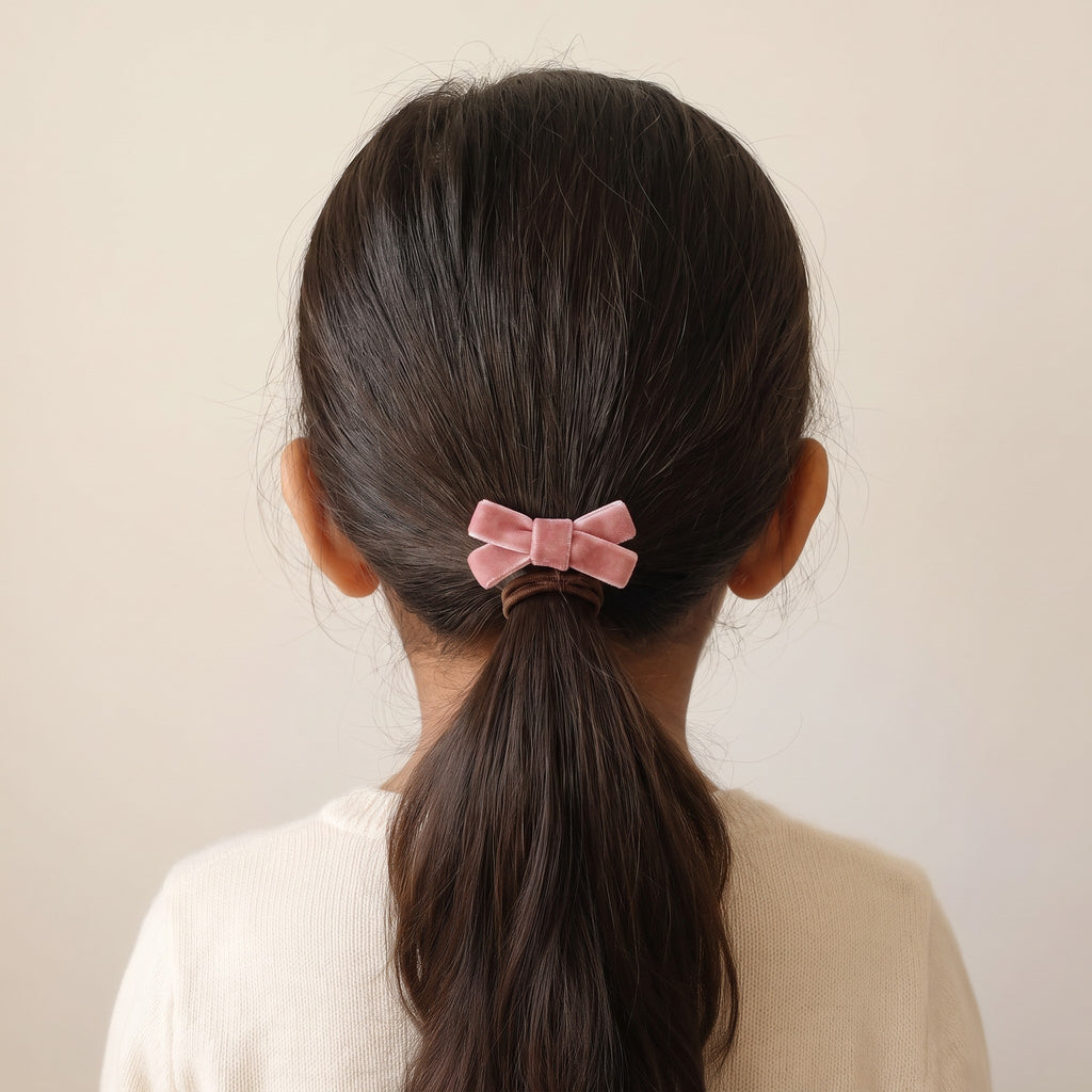 two bobby Velvet Bow Hair Ties – Set of 3 – dusty rose, worn