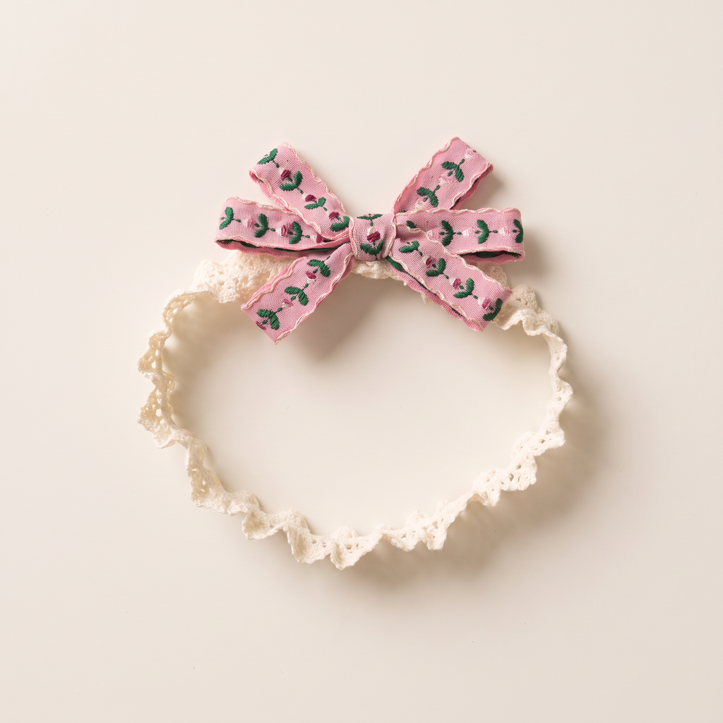 two bobby Embroidered Floral Lace Headband – Pink