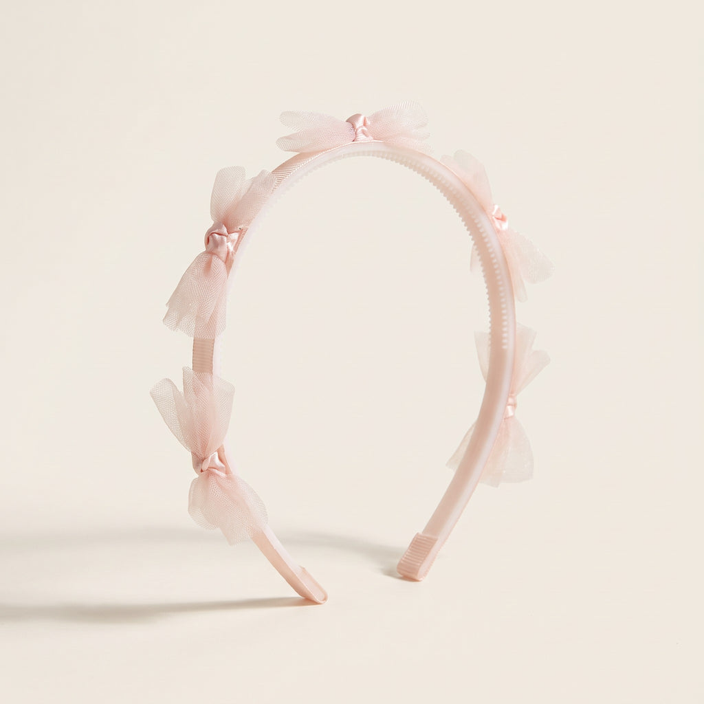 two bobby Tulle Bow Grip Headband – Pink