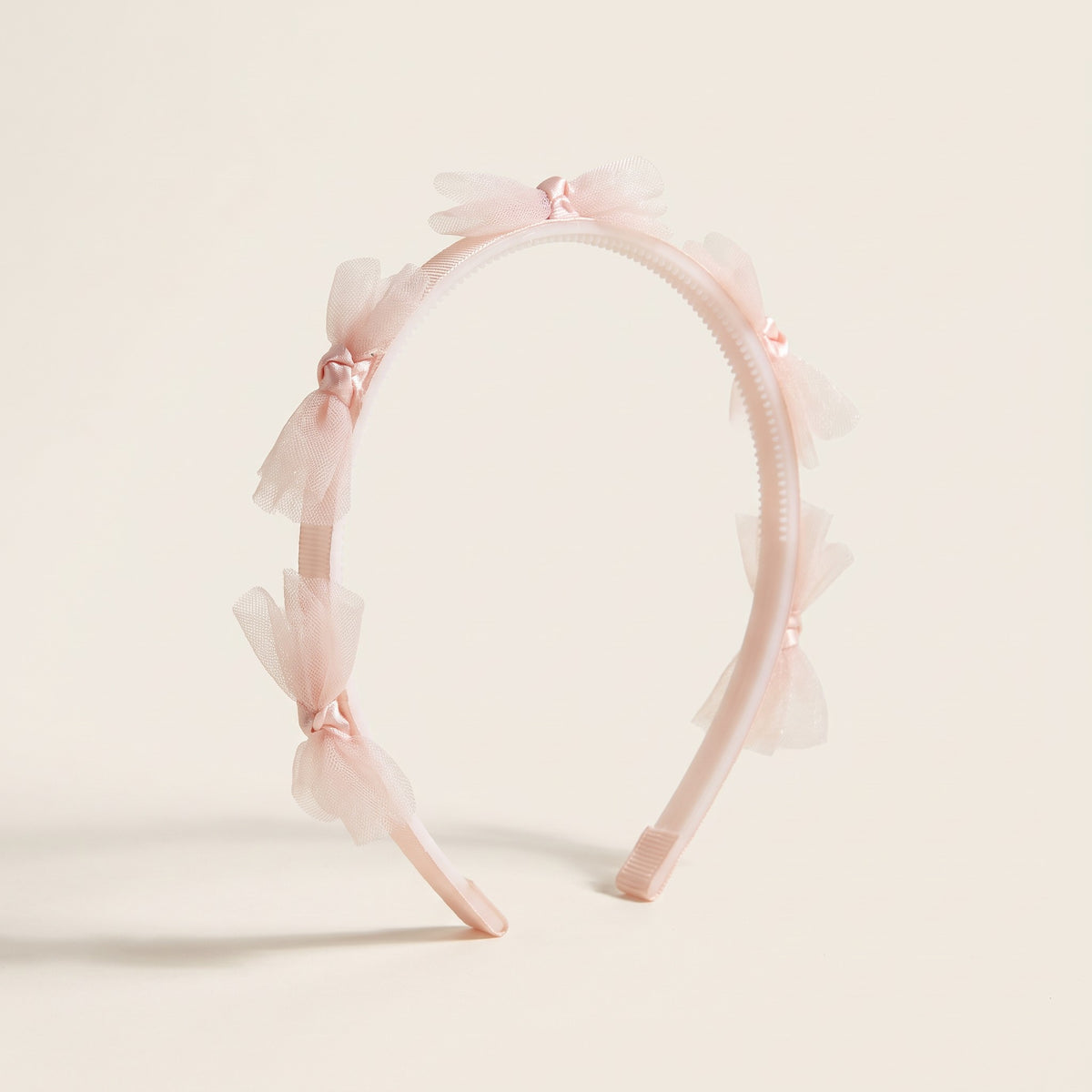 two bobby Tulle Bow Grip Headband – Pink