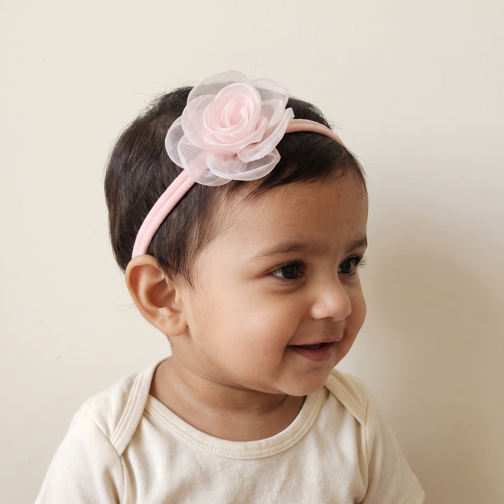 two bobby Set of 4 Floral Baby Headbands, blush pink headband worn