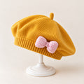 two bobby Parisian Knit Beret – Bow – yellow with pink gingham bow
