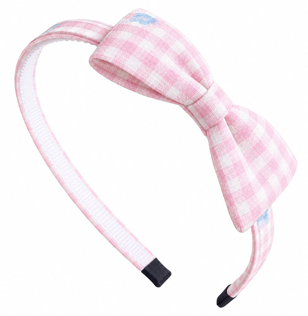 two bobby Gingham Daisy Bow Headband – pink