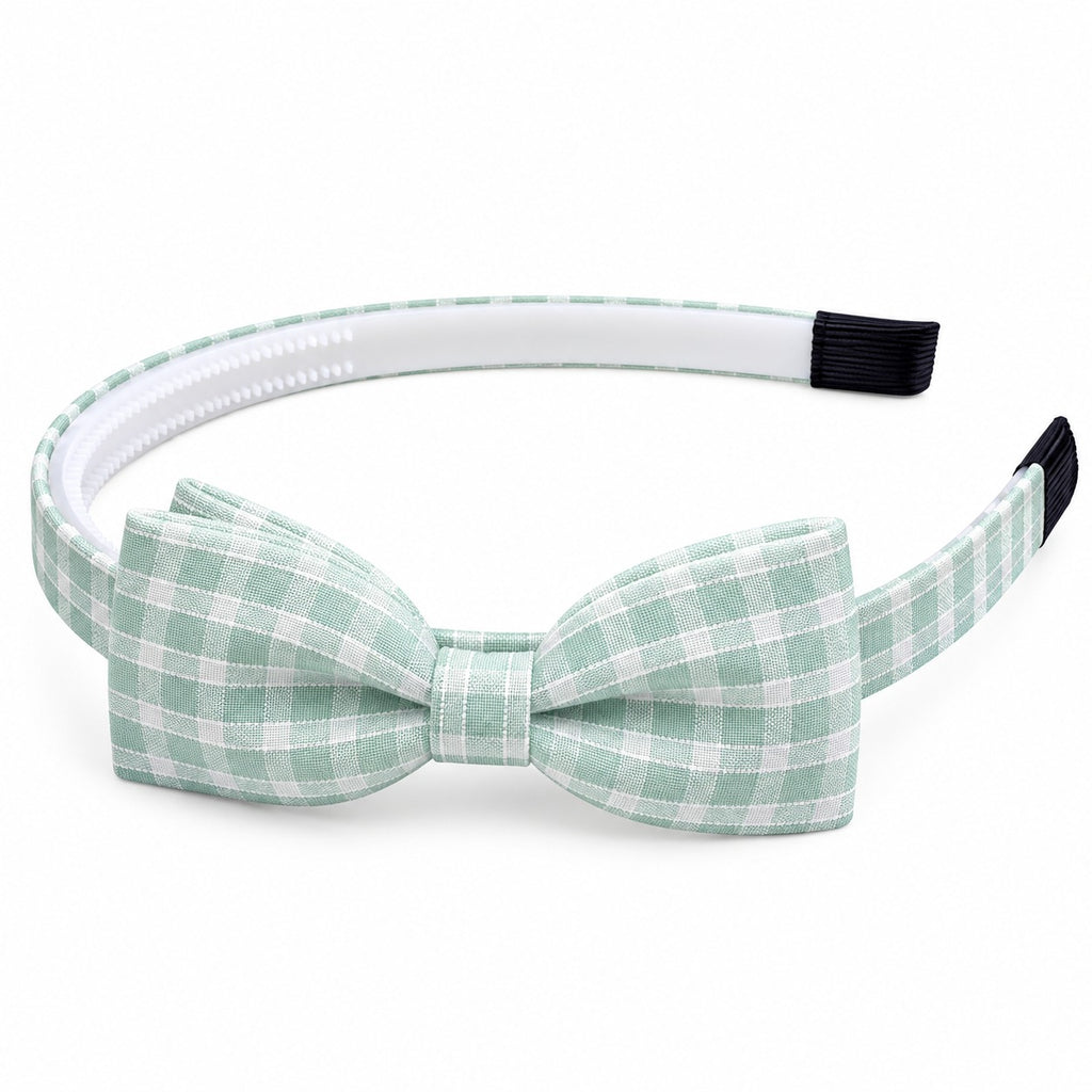two bobby Gingham Daisy Bow Headband – mint green