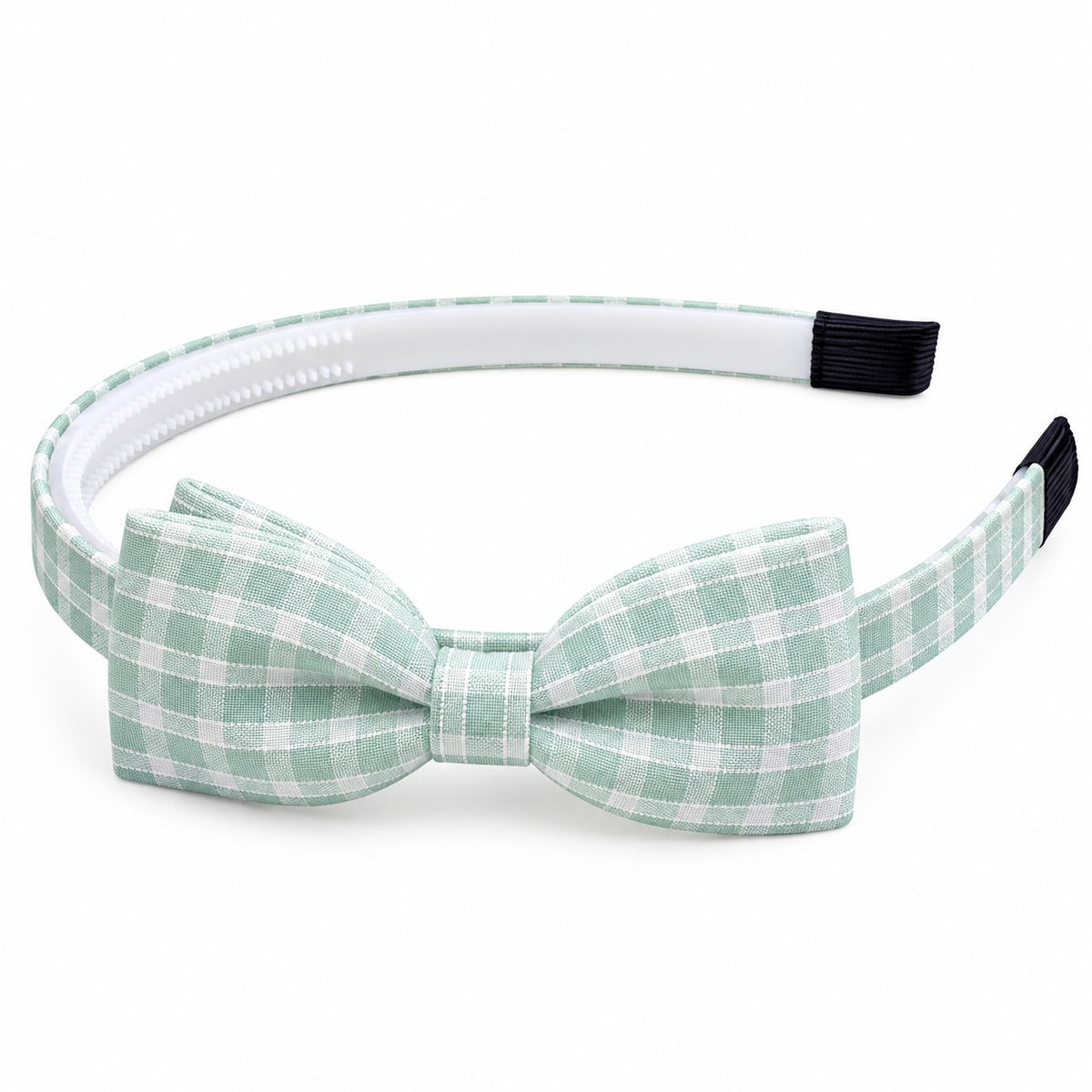 two bobby Gingham Daisy Bow Headband – mint green