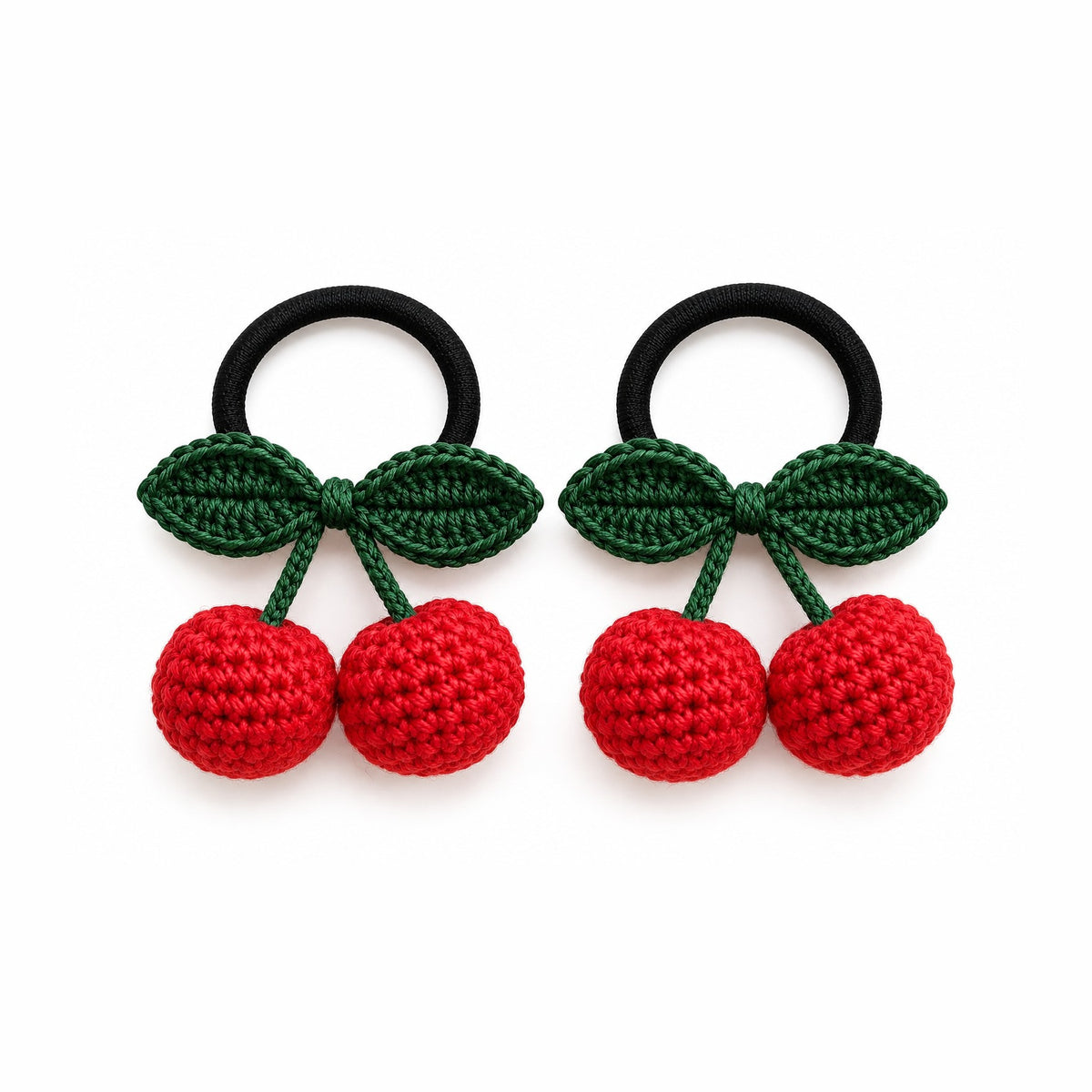 two bobby Crochet Cherry Hair Ties – Pair – red