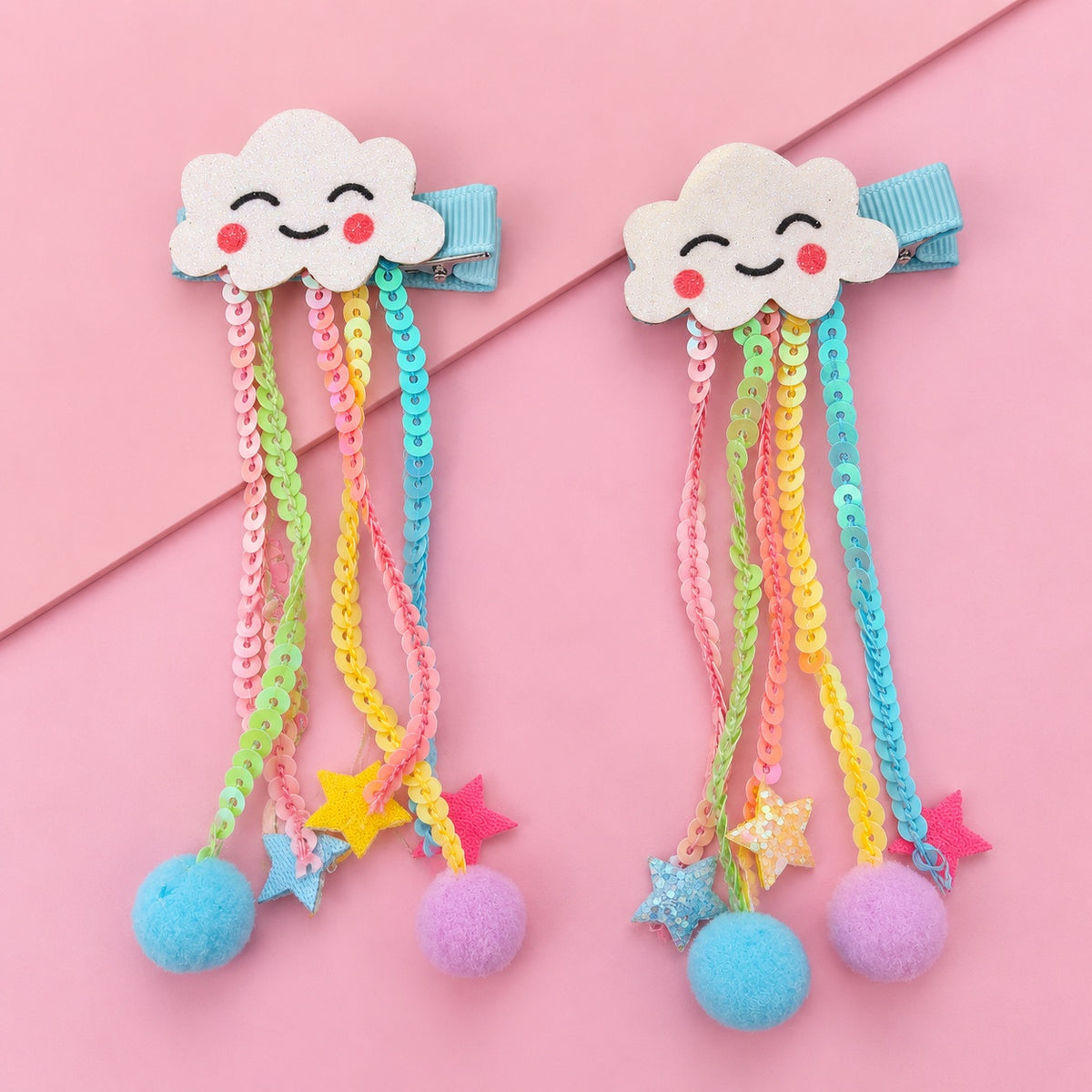 two bobby Rainbow Cloud Tassel Clips – Pair – pair flat lay