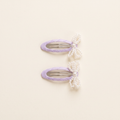 two bobby Mini Pearl Bow Snap Clips – Lavender, pair