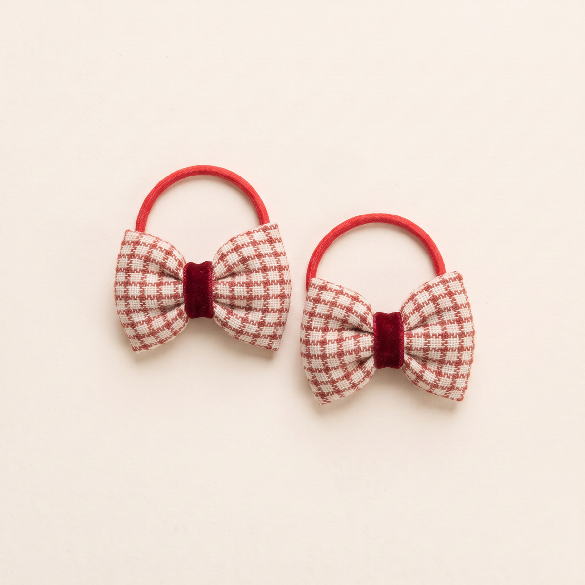 two bobby Red Check Bow Hair Ties – Red, pair
