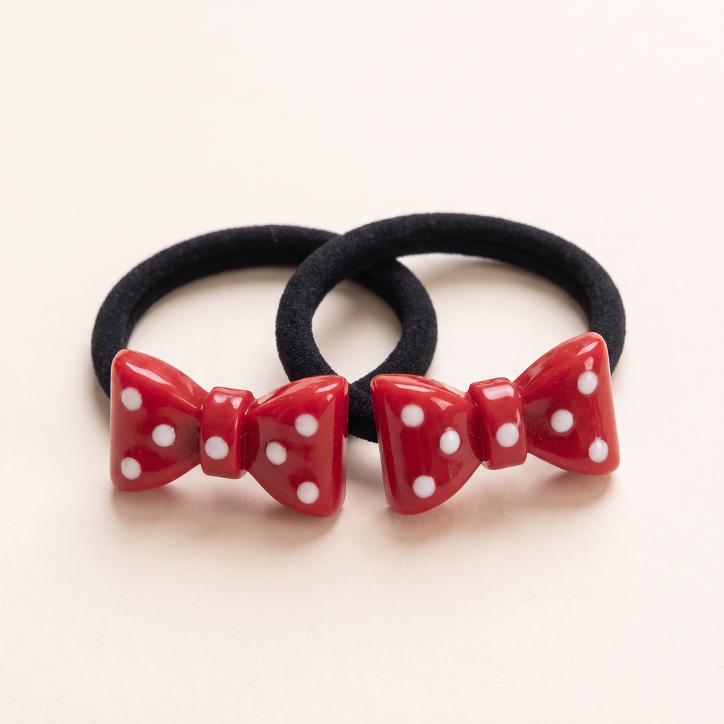 two bobby Polka Bow Hair Ties – Close-up of one pair