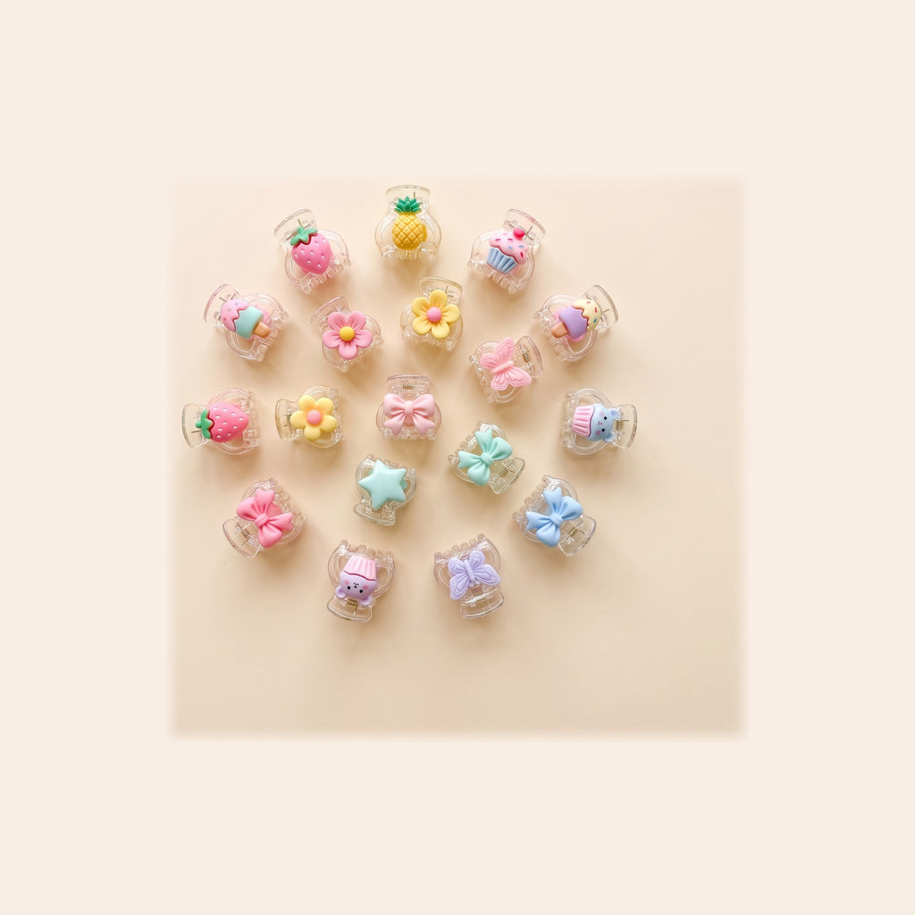 two bobby Charm Mini Claw Clips - the mix of charms and colours your set of 4 is picked from