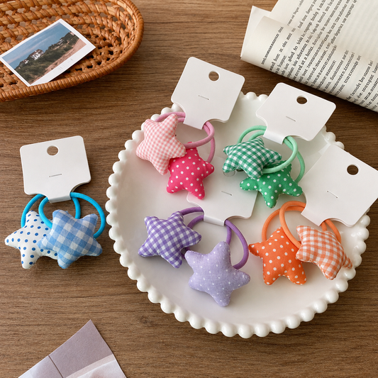 Gingham & Polka Star Hair Ties - Single Pair