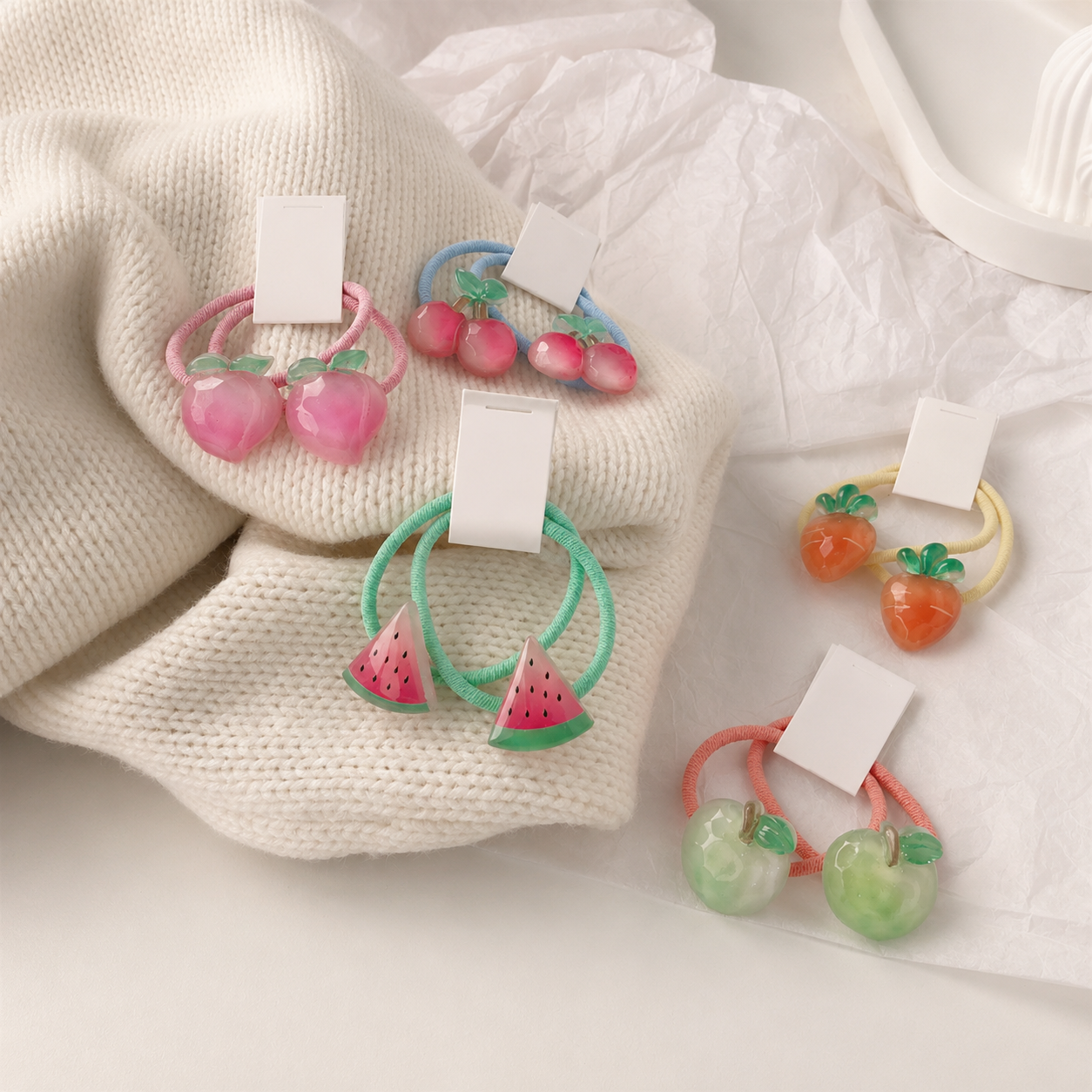 Pastel Fruit Hair Ties - Set of 5 pairs