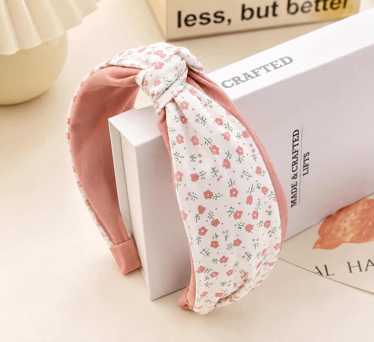 Pastel Floral Knotted Headband in Blush Pink