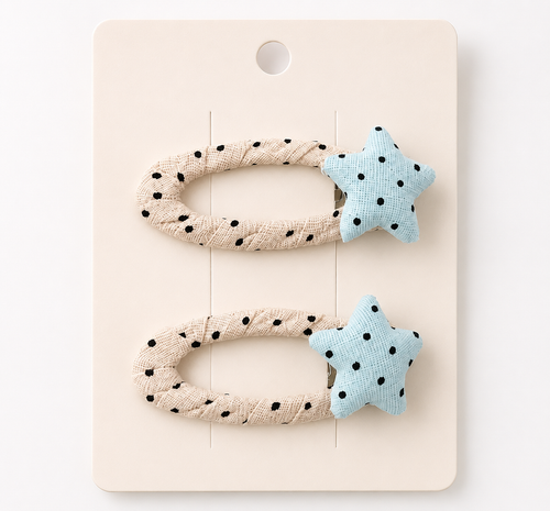 Linen Polka Star Clips