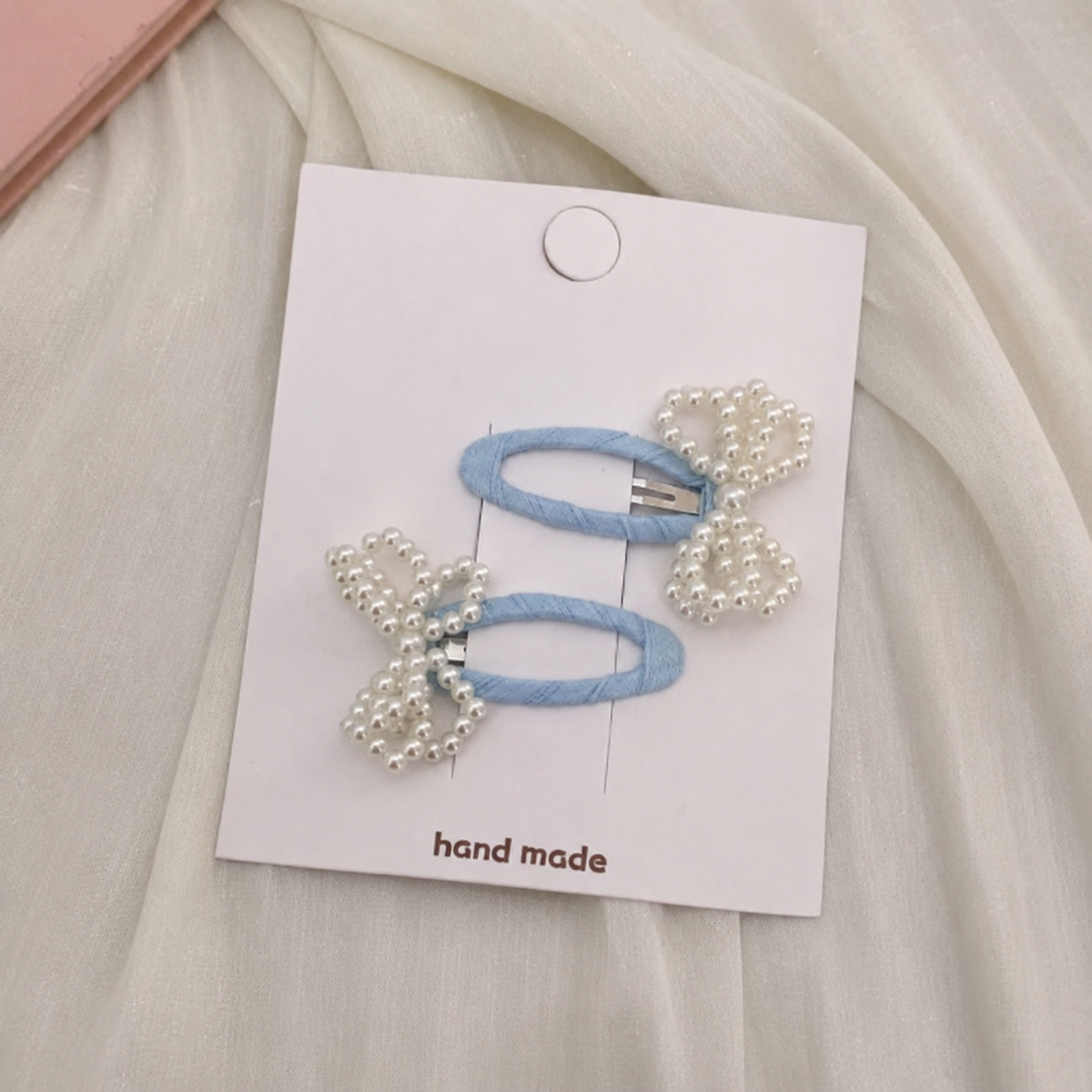 Handmade Pearl Bow Clips - Single Pair, view 2