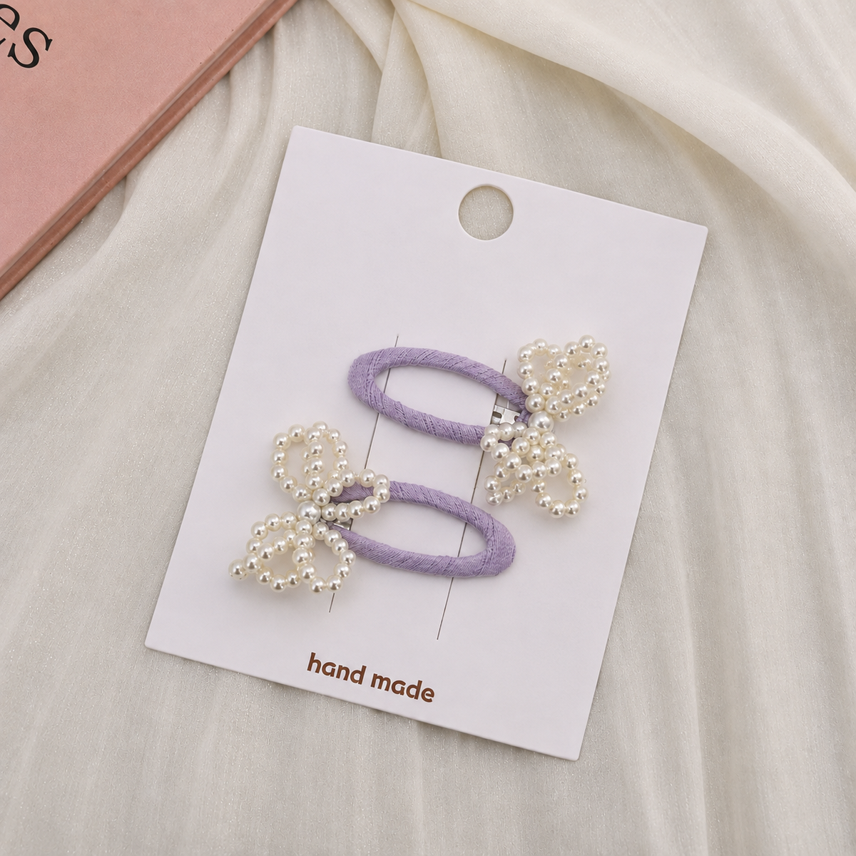Handmade Pearl Bow Clips - Single Pair, view 4