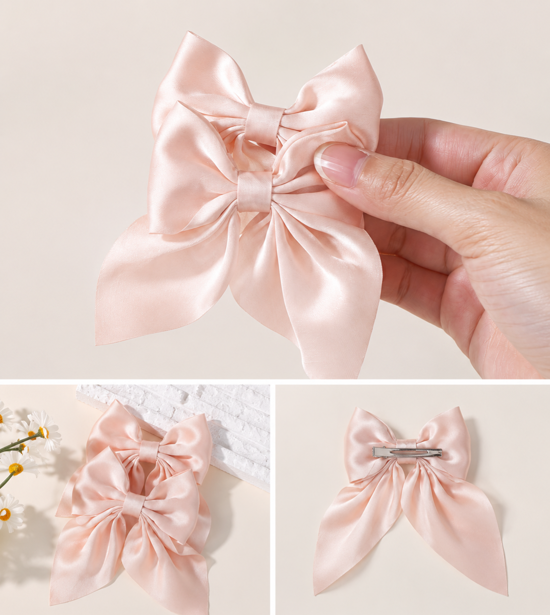 Blush Pink Bow Hair Clips