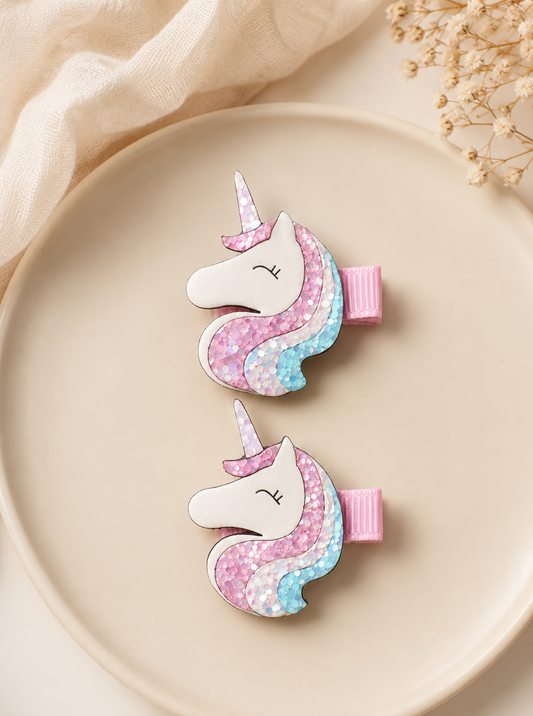 Pastel Glitter Unicorn Hair Clip Set