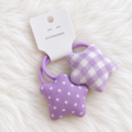 Gingham & Polka Star Hair Ties - Single Pair in Purple