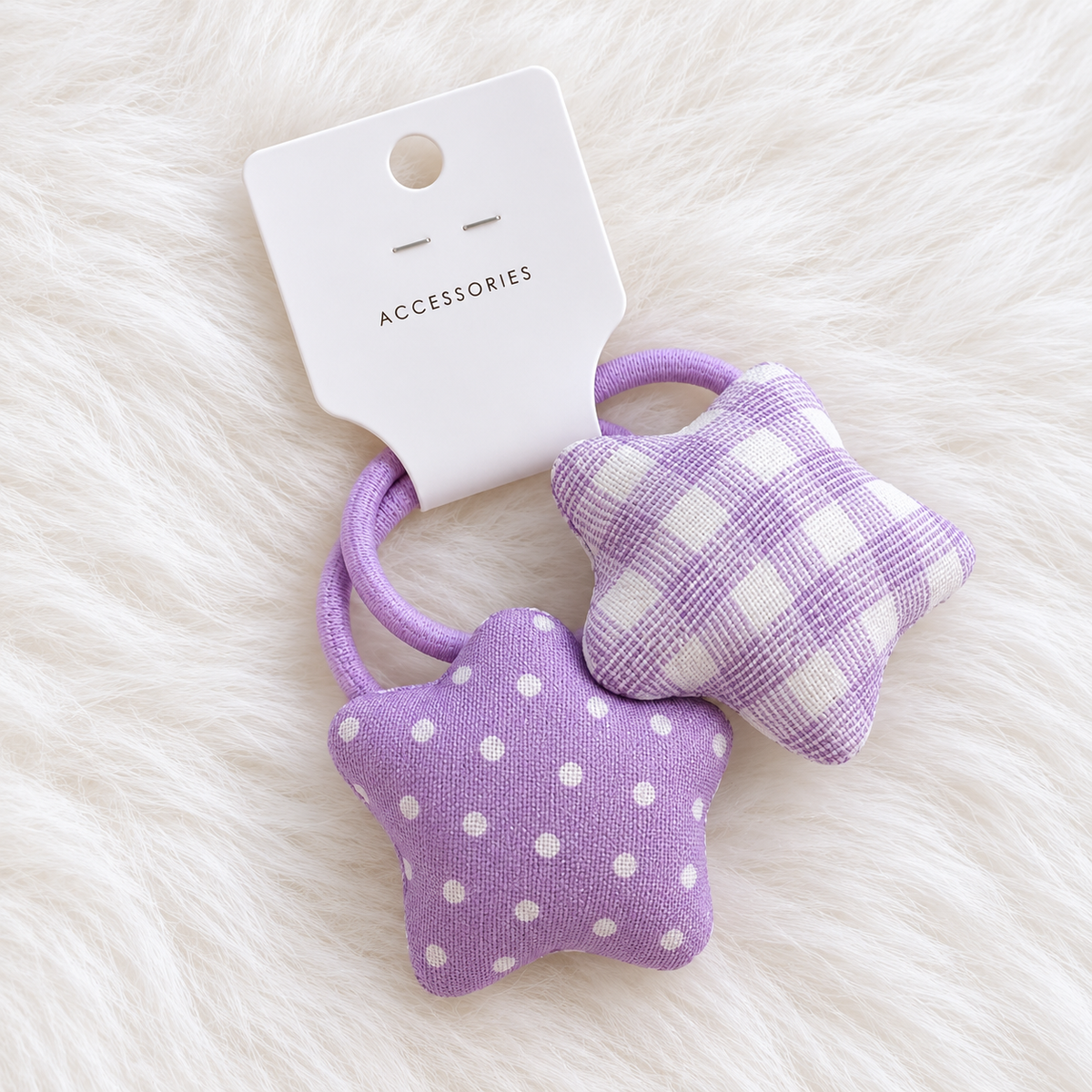 Gingham & Polka Star Hair Ties - Single Pair in Purple