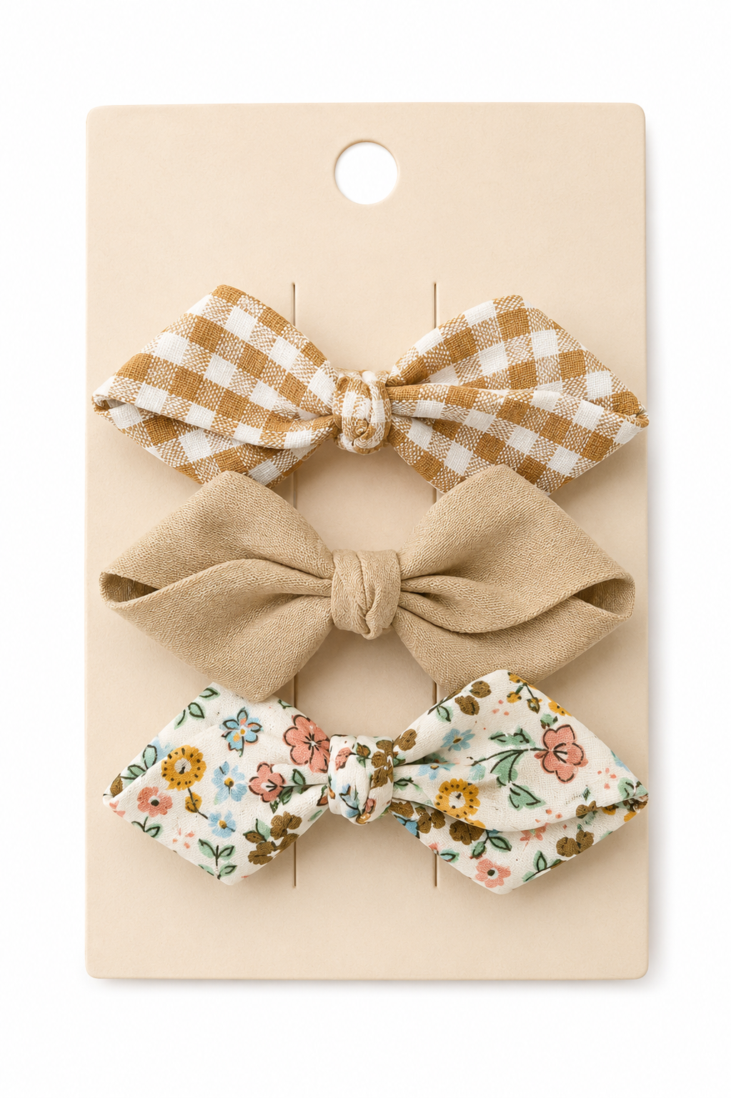 Gingham & Floral Bow Clip Set