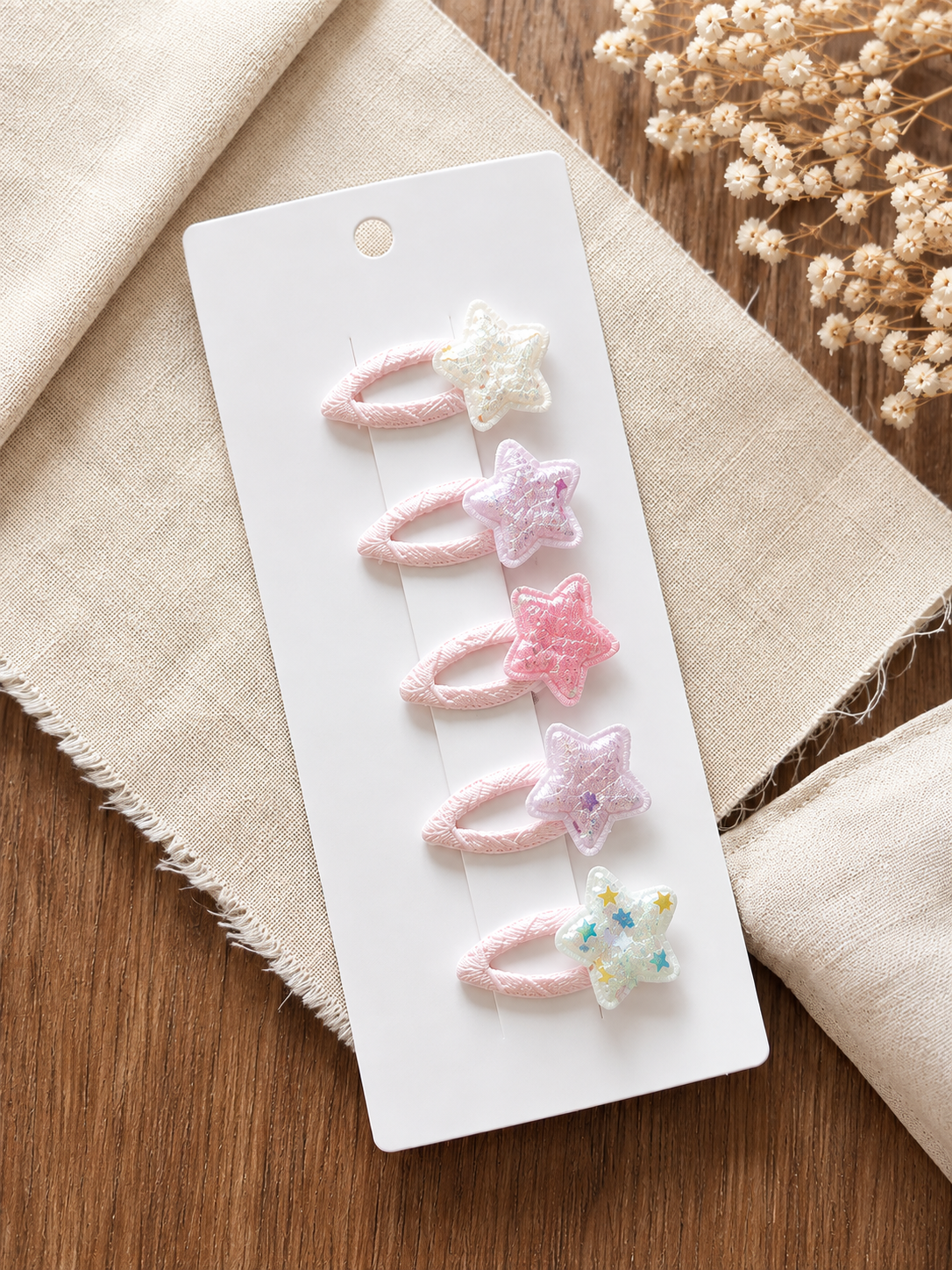 Pastel Glitter Star Tic Tac Hair Clips – Set of 5