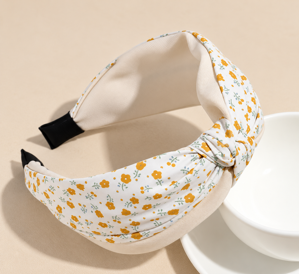 Pastel Floral Knotted Headband in Yellow