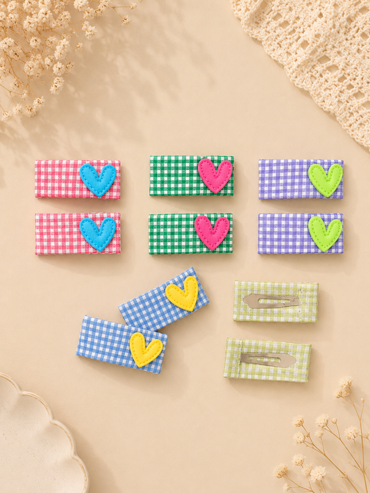 Gingham Heart Hair Clips