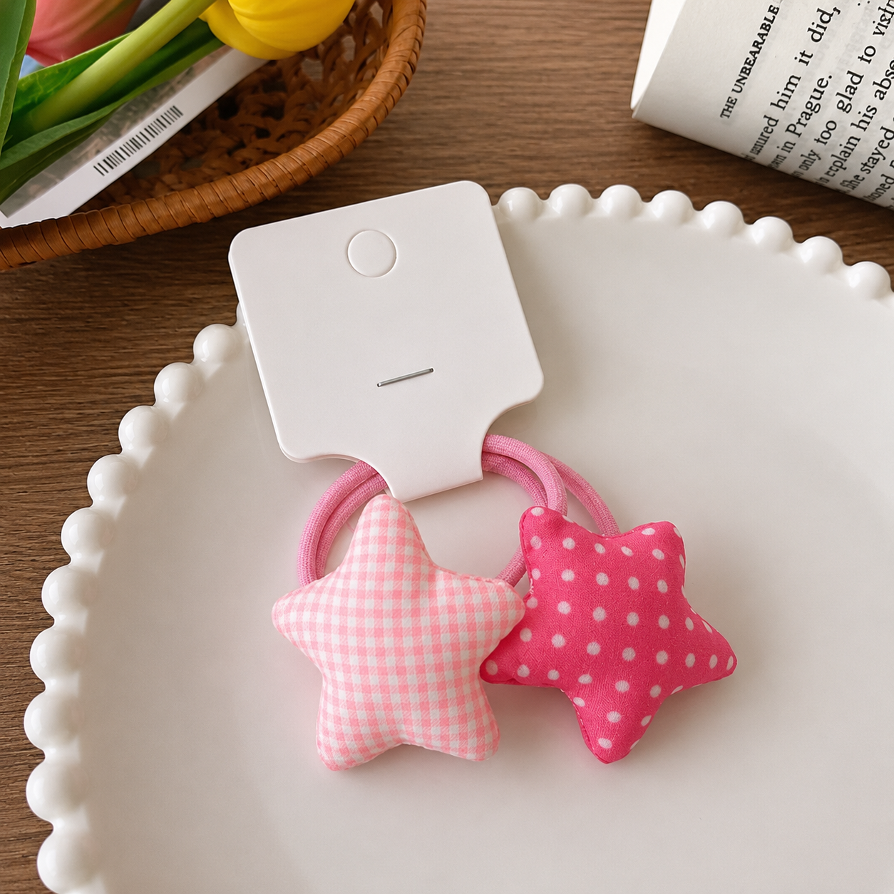 Gingham & Polka Star Hair Ties - Single Pair