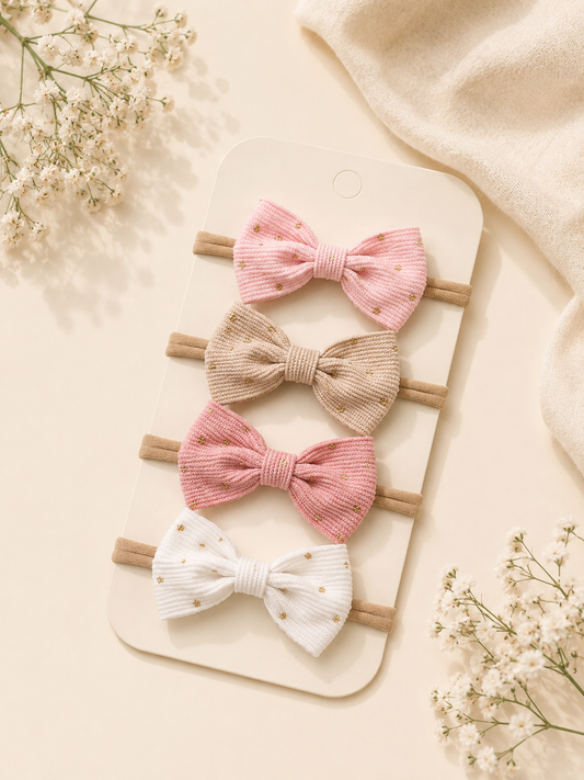 Gold Speckle Bow Baby Headbands – Set of 4