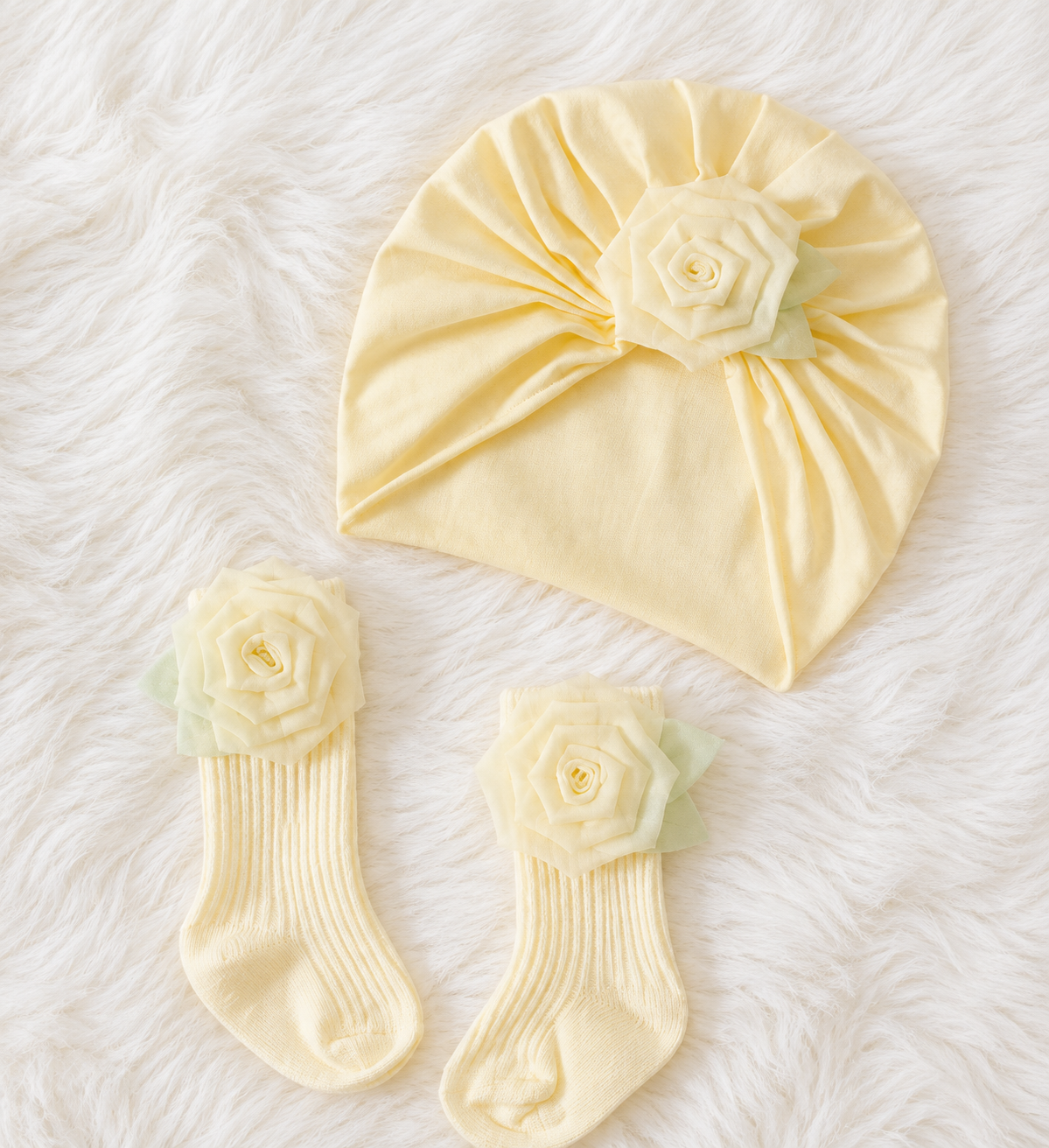 Sweet Rose Bloom Baby Turban & Socks Set