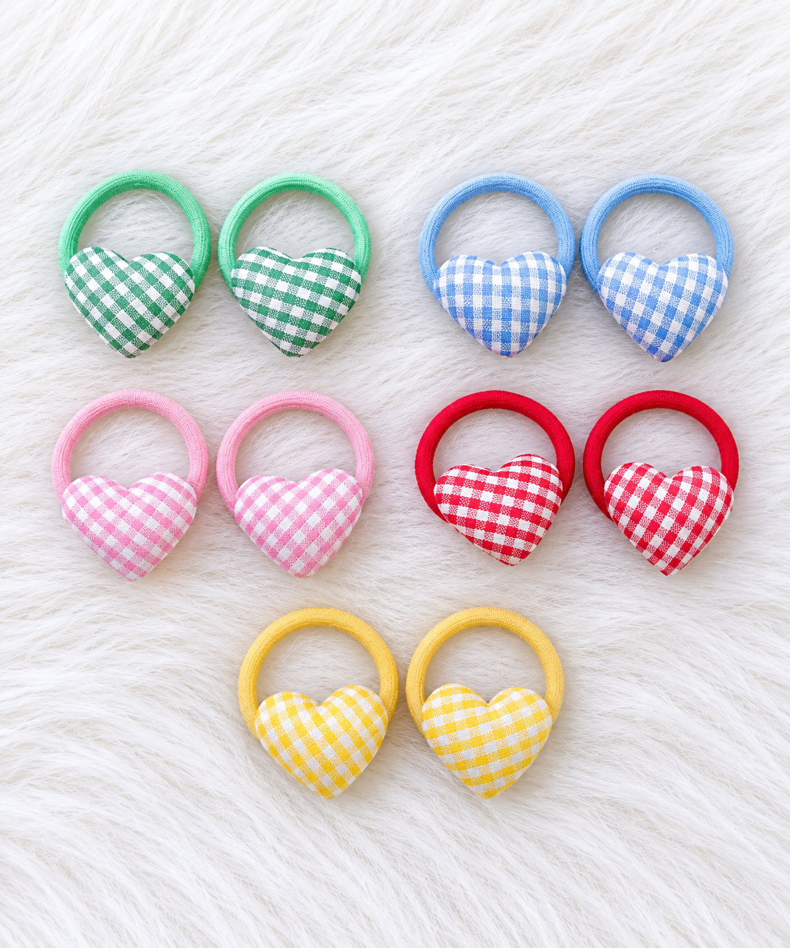 Gingham Heart Hair Ties - 5 pairs