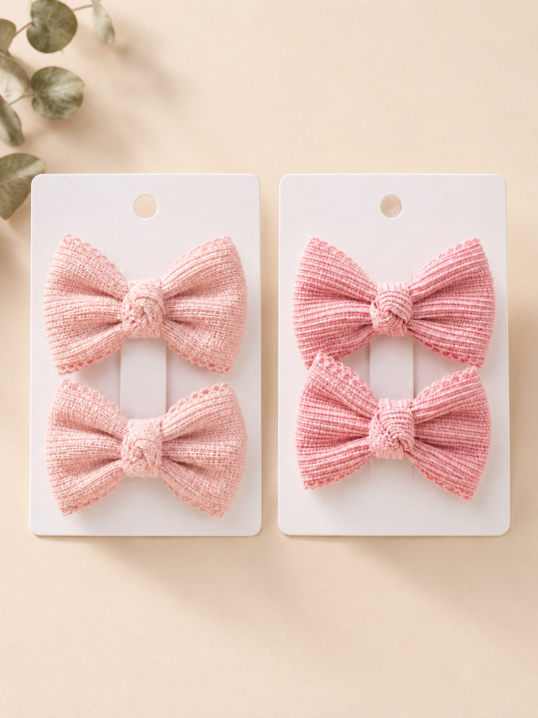 Textured Pink Bows - Set of 4 Clips