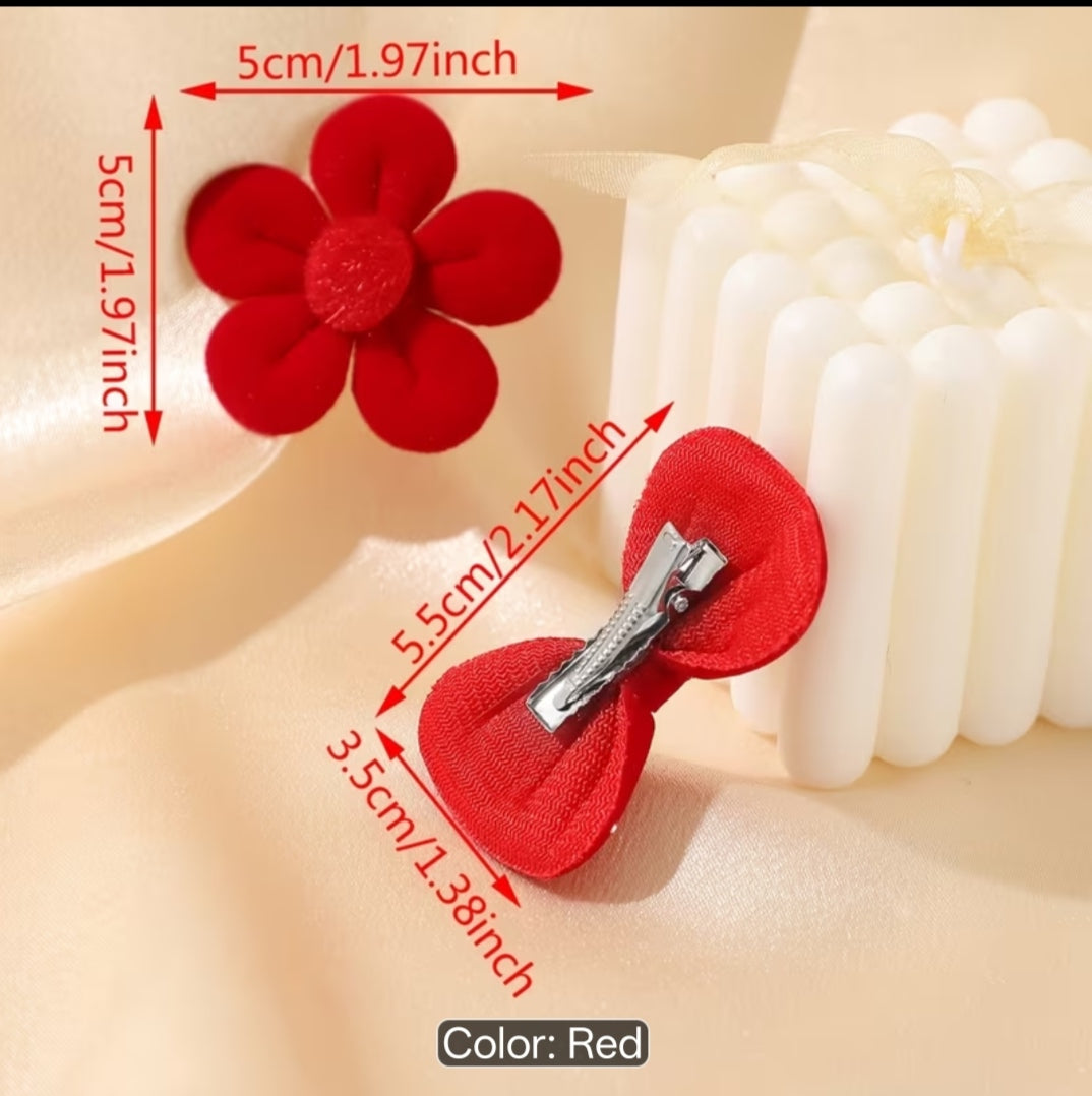 Red Bows & Flowers Clips