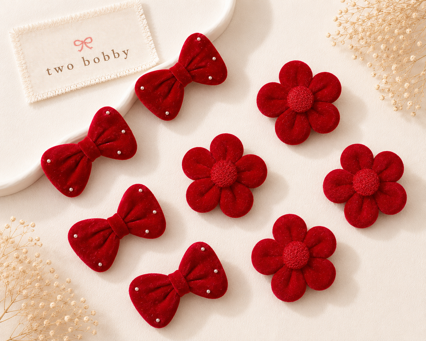 Red Bows & Flowers Clips