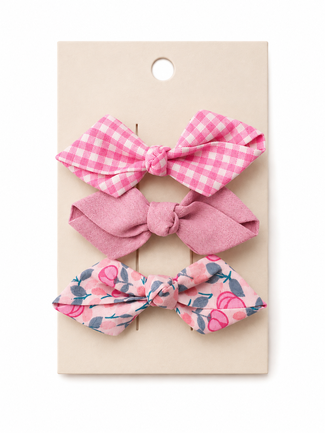 Gingham & Floral Bow Clip Set