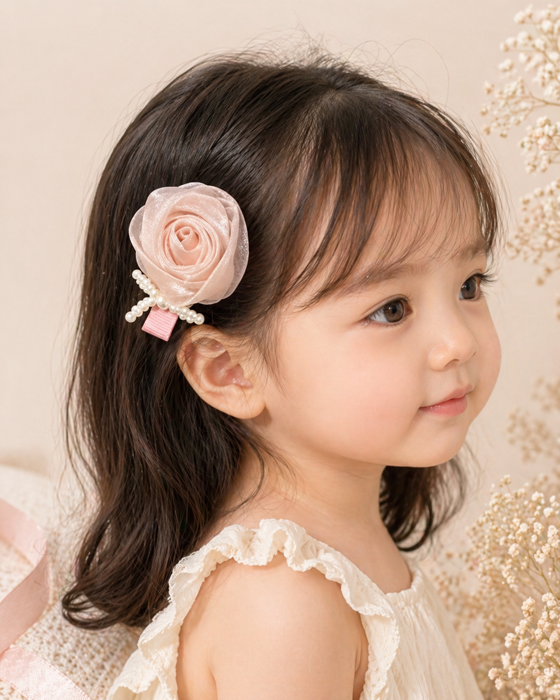 Pair of Blush pink Organza Rose Clips