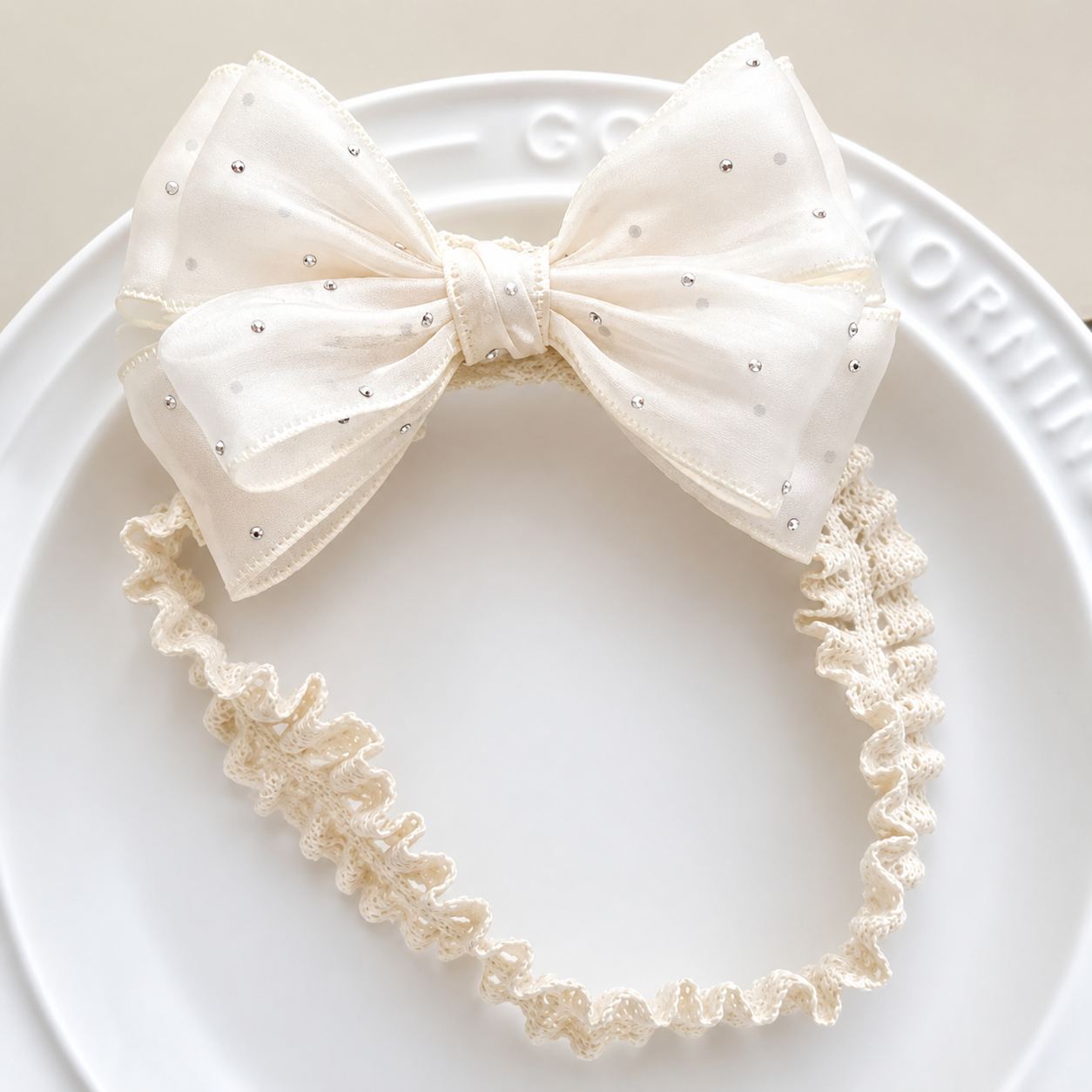Satin Crystal Bow Baby Headband