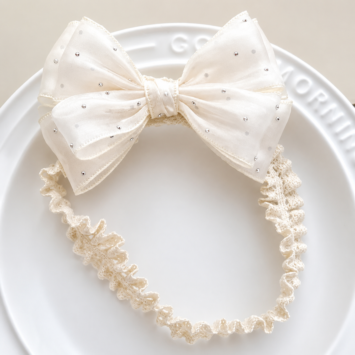 Satin Crystal Bow Baby Headband
