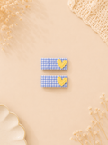 Gingham Heart Tic Tac Clips in Blue & Yellow