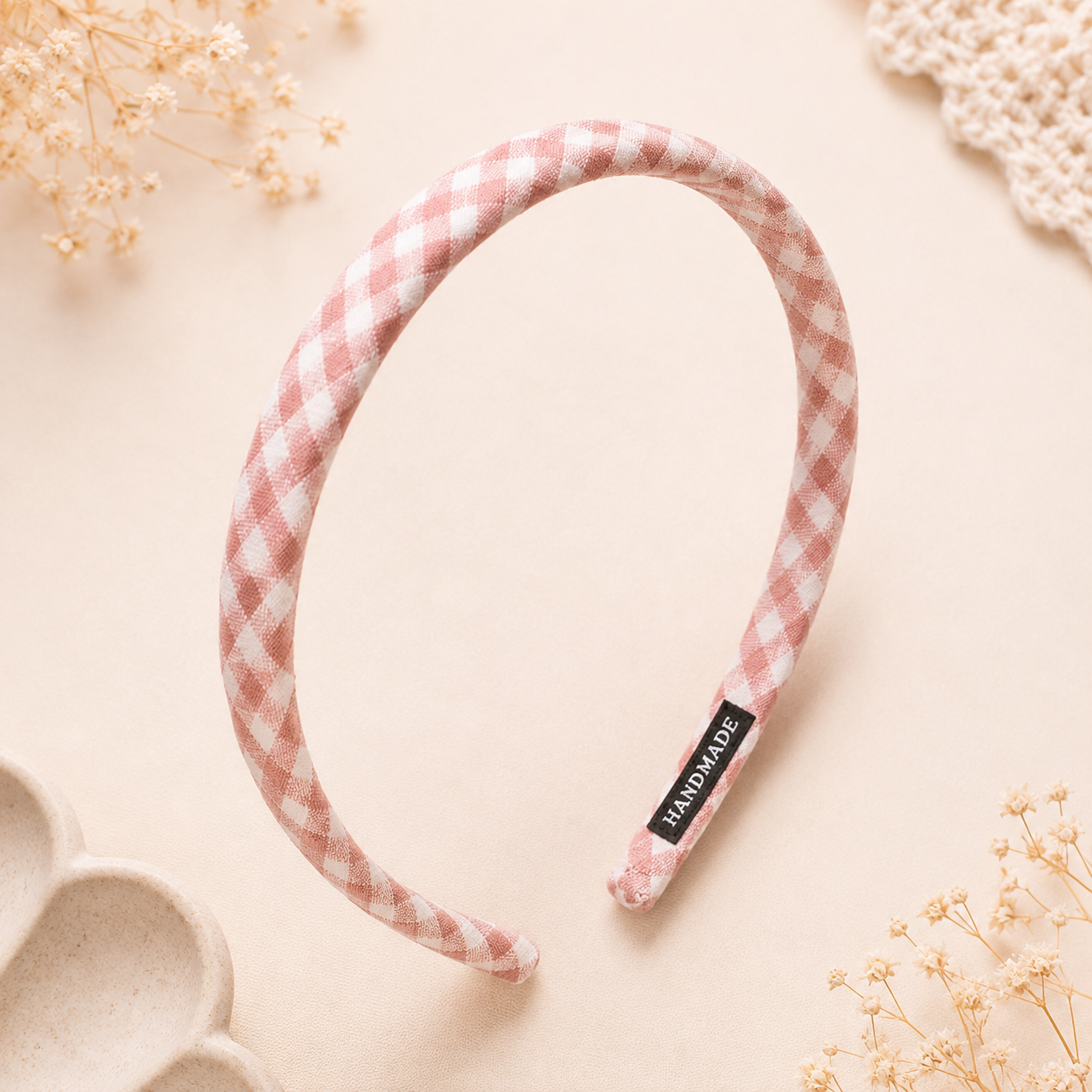 Blush Gingham Padded Headband