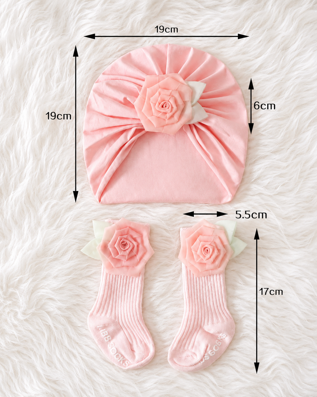 Sweet Rose Bloom Baby Turban & Socks Set, view 3