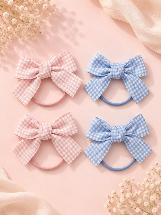 Gingham Bow Hair Ties - Set of 4