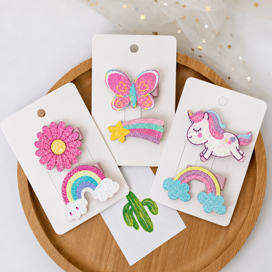 Whimsical Glitter Hair Clip Gift Set – 3 Pairs
