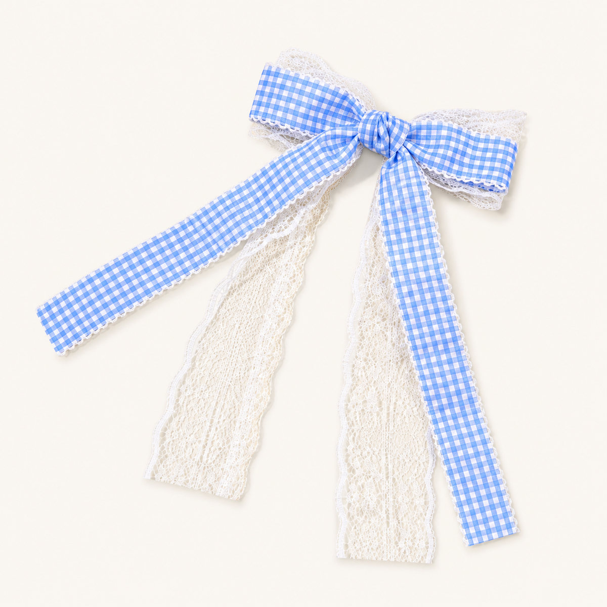 Oversized Gingham Lace Bow in Blue
