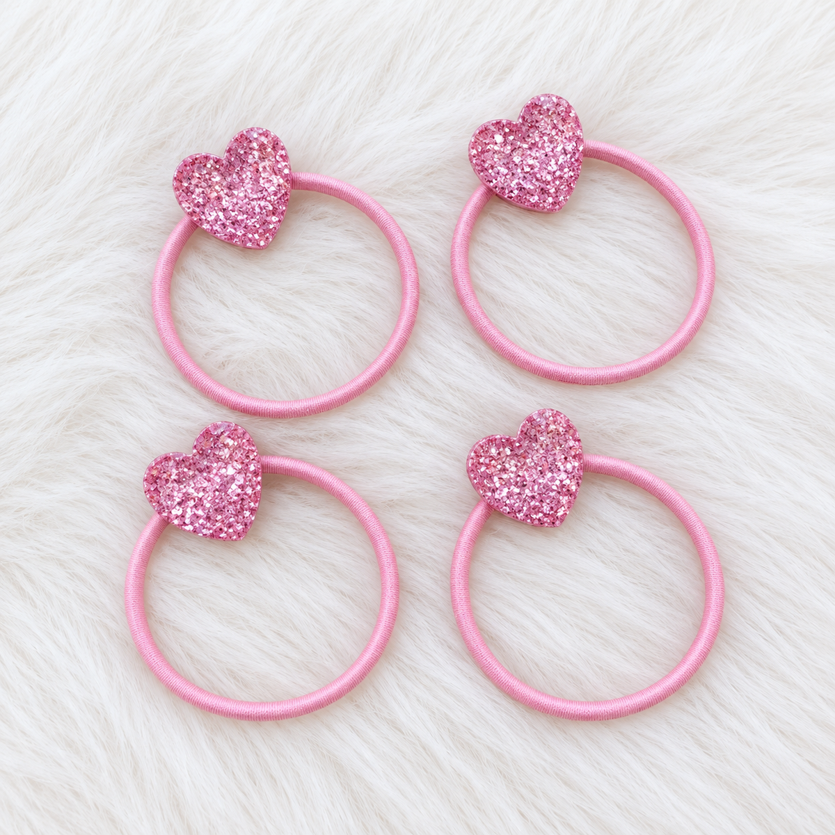 Glitter Heart Hair Ties – Set of 4