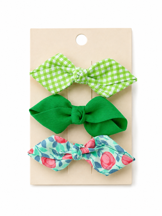 Gingham & Floral Bow Clip Set
