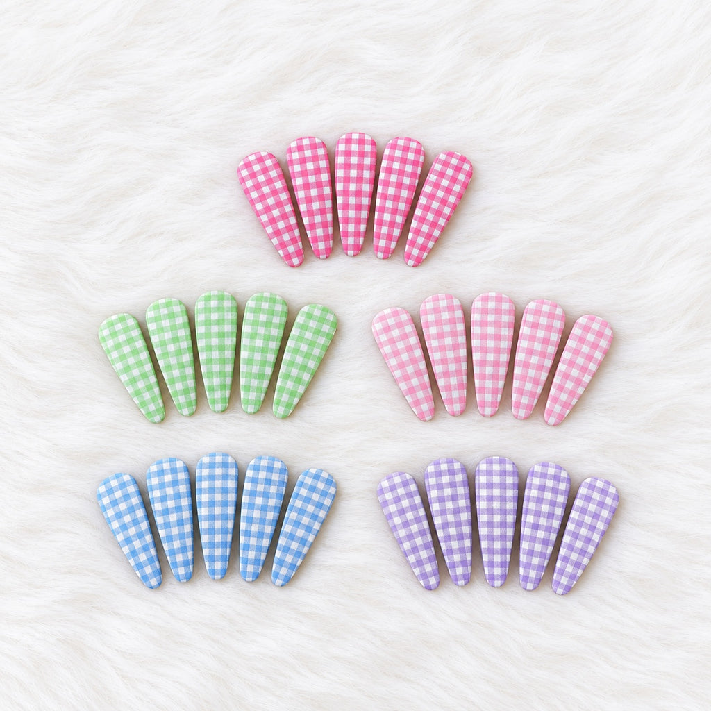two bobby Gingham Tic Tac Hair Clips - Set of 5